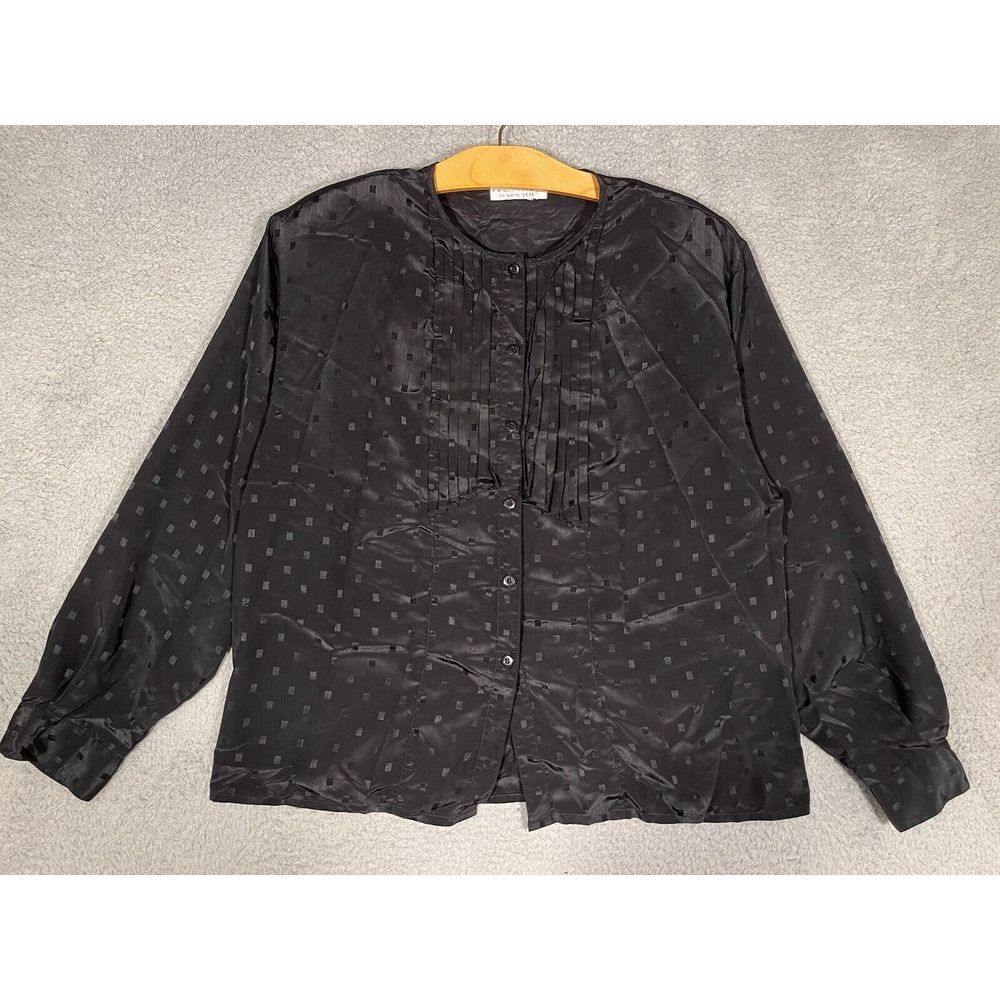 Inner Visions by Ship'N‎ Shore Satin Button Up Long Sleeve Blouse Black Size 16